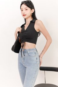 Collin Collar Ruched Top in Dark Grey Collin Collar Ruched Top in Dark Grey