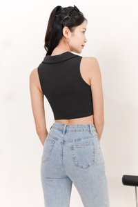 Collin Collar Ruched Top in Dark Grey Collin Collar Ruched Top in Dark Grey