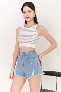 Sandrine Stripes Knit Tank in White x Blue
