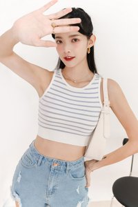 Sandrine Stripes Knit Tank in White x Blue