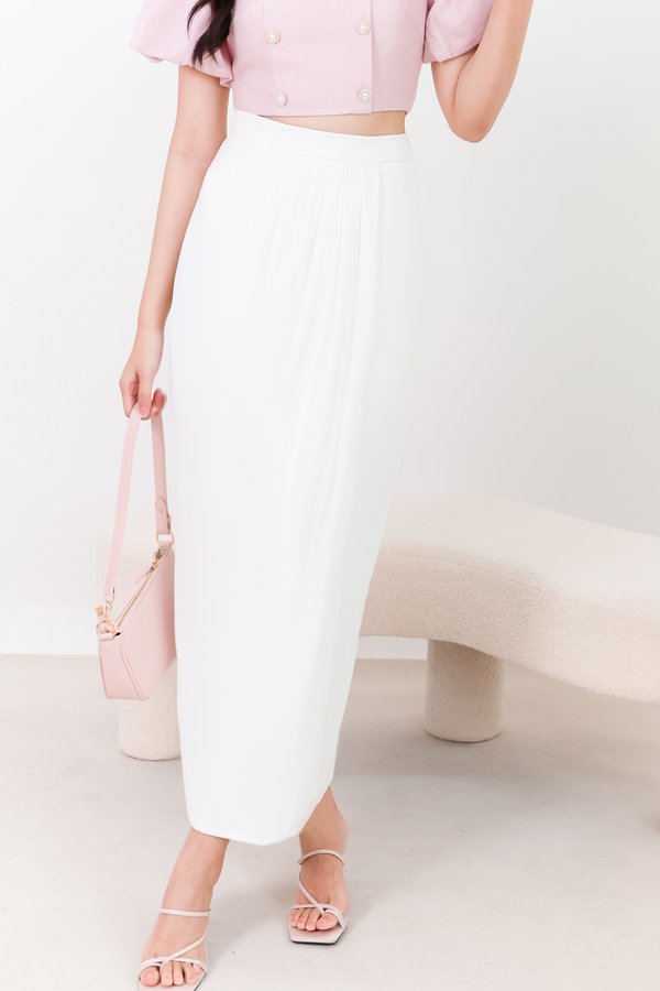 SALE EXCLUSIVE | Darryn Drape Midi Skirt in White