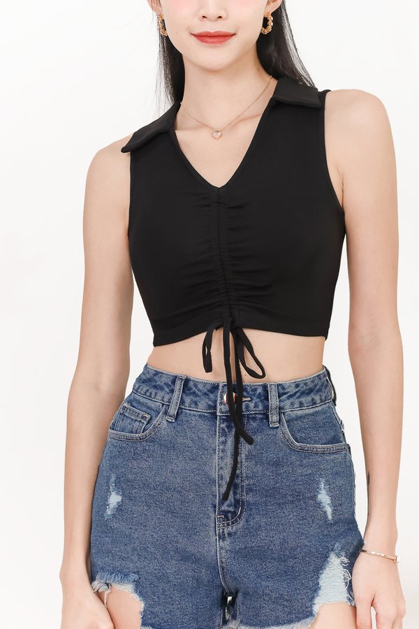 Collin Collar Ruched Top in Black