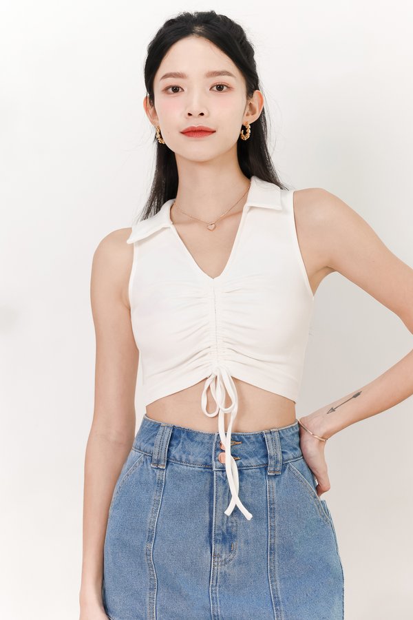DEFECT | Collin Collar Ruched Top in White in M