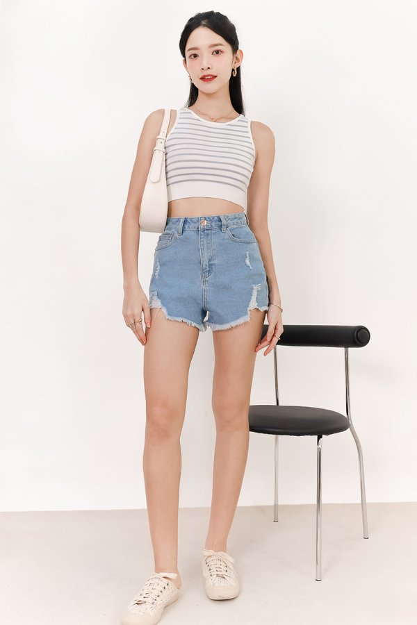Darcy Denim Ripped Shorts in Light Wash