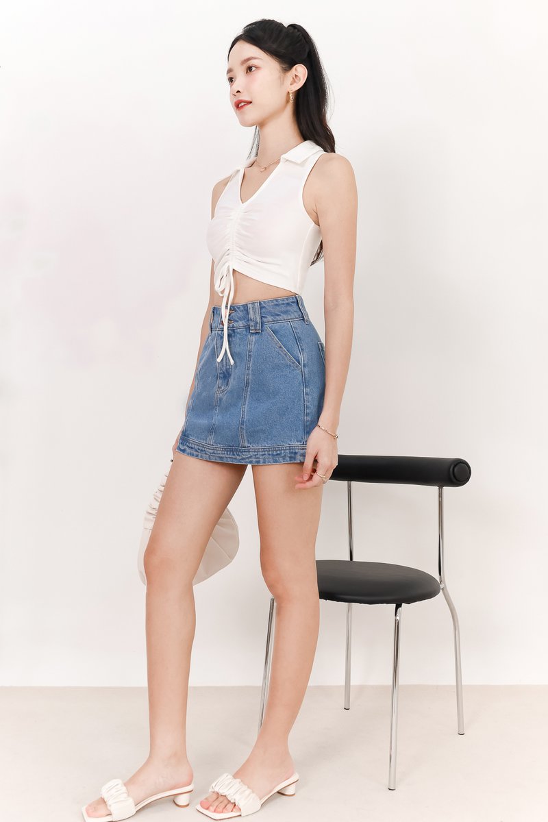 Collin Collar Ruched Top in White
