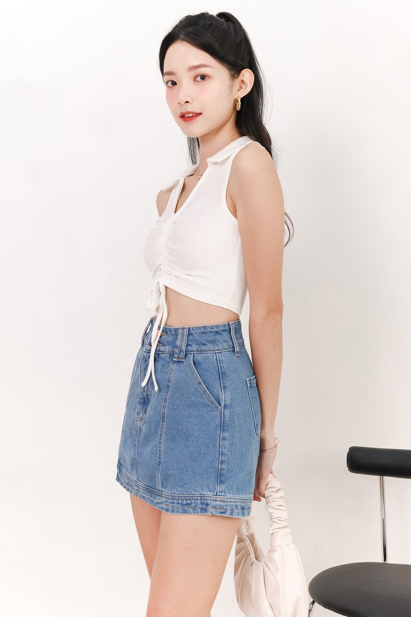 Collin Collar Ruched Top in White