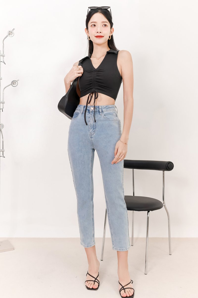 Collin Collar Ruched Top in Dark Grey Collin Collar Ruched Top in Dark Grey