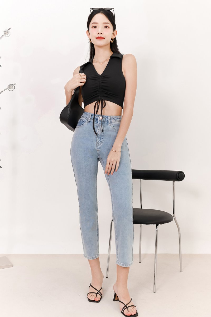 Collin Collar Ruched Top in Dark Grey Collin Collar Ruched Top in Dark Grey