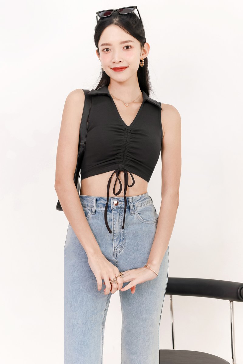 Collin Collar Ruched Top in Dark Grey Collin Collar Ruched Top in Dark Grey