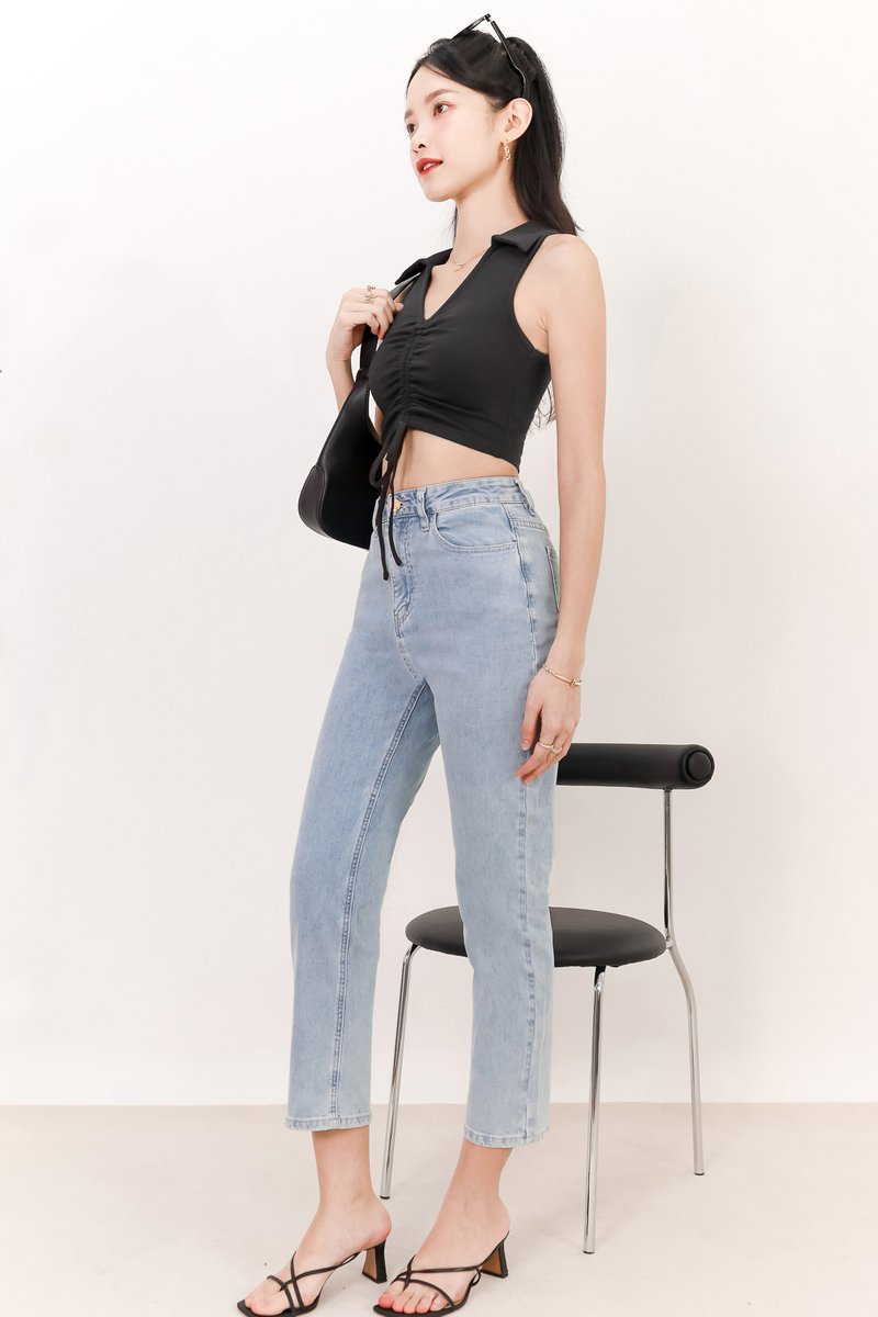 Collin Collar Ruched Top in Dark Grey Collin Collar Ruched Top in Dark Grey