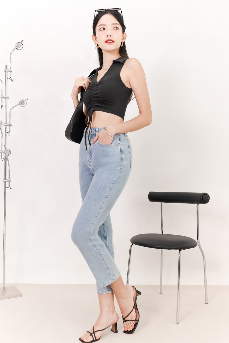 Collin Collar Ruched Top in Dark Grey Collin Collar Ruched Top in Dark Grey