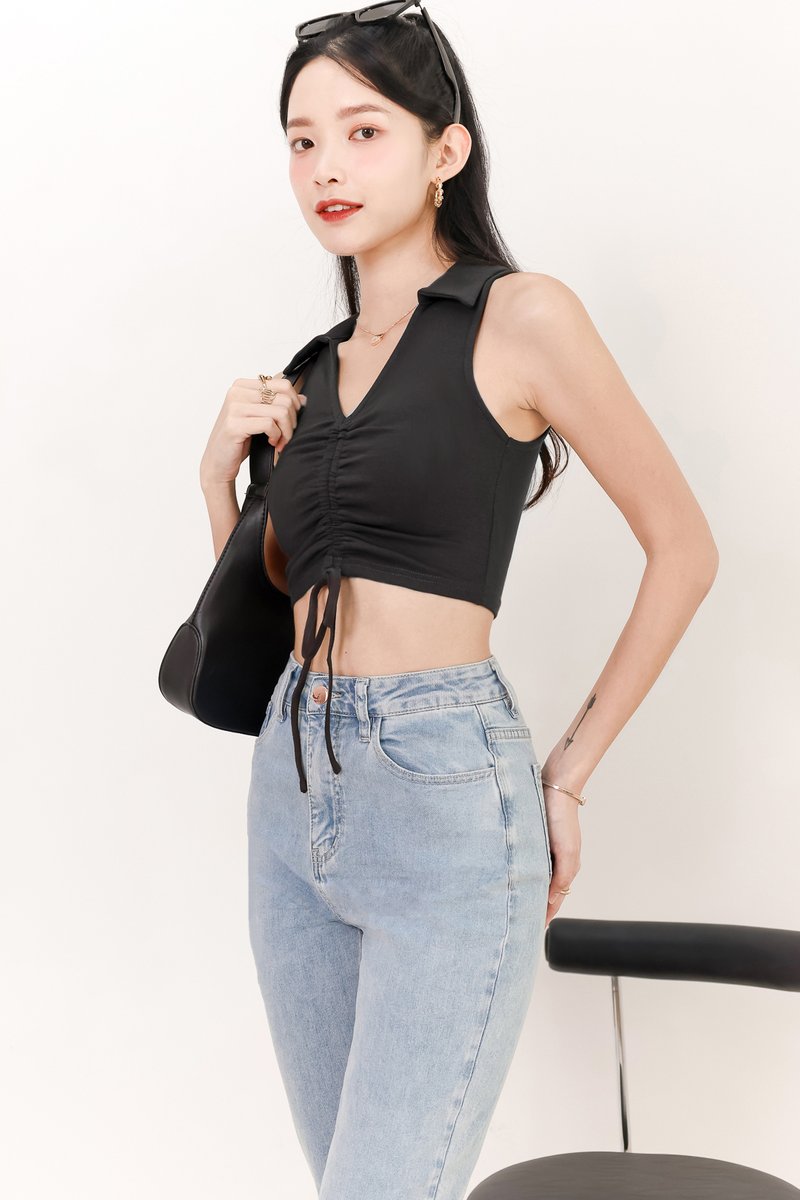 Collin Collar Ruched Top in Dark Grey Collin Collar Ruched Top in Dark Grey