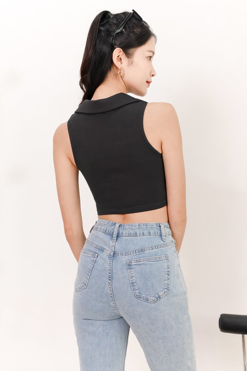 Collin Collar Ruched Top in Dark Grey Collin Collar Ruched Top in Dark Grey
