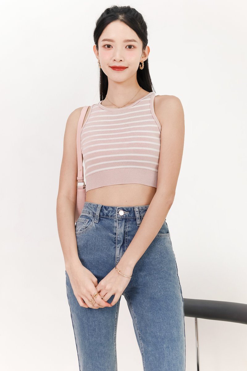 Sandrine Stripes Knit Tank in Pink x White
