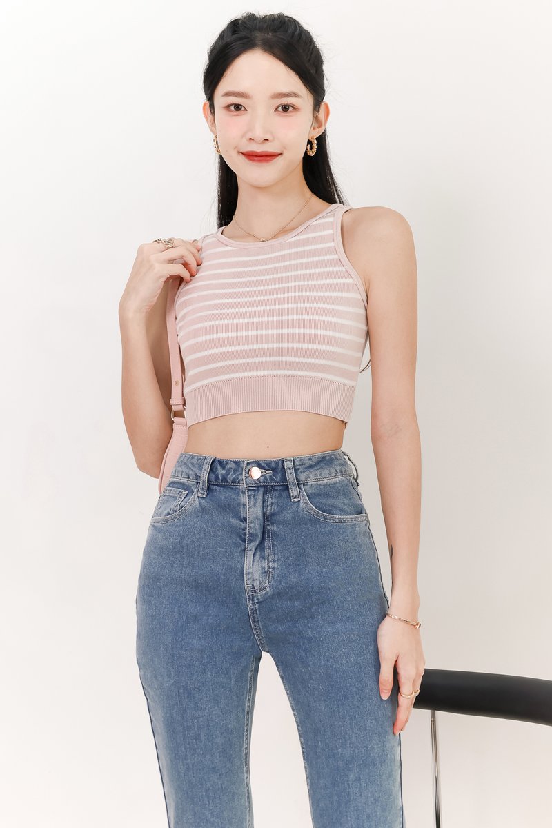 Sandrine Stripes Knit Tank in Pink x White