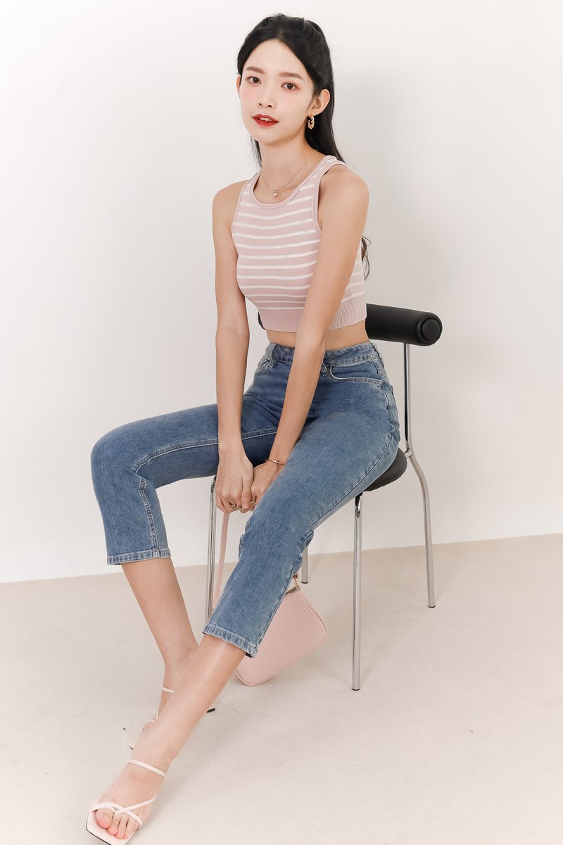 Sandrine Stripes Knit Tank in Pink x White