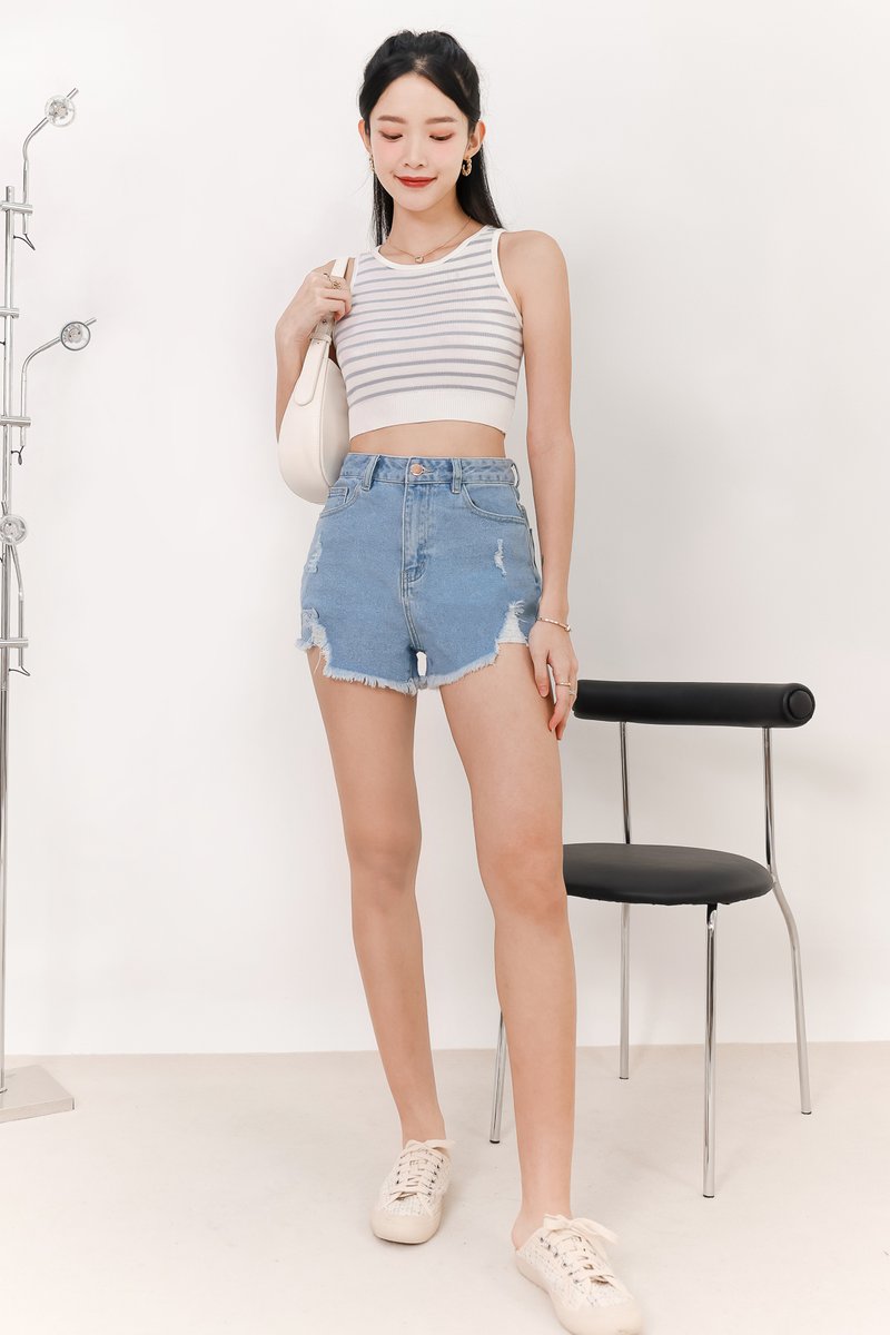 Sandrine Stripes Knit Tank in White x Blue