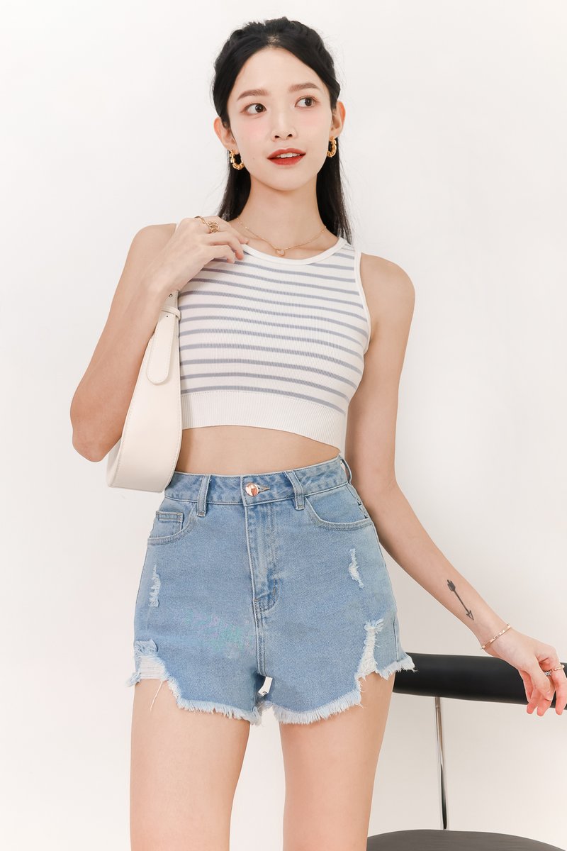 Sandrine Stripes Knit Tank in White x Blue