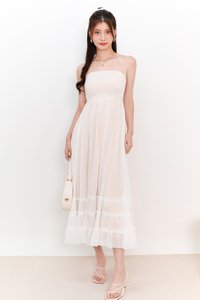 DEFECT | Cedrine Chiffon Smocked Midaxi in White x Nude in XL