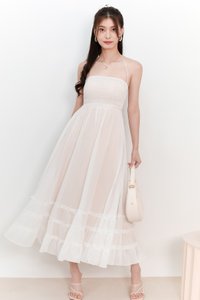 DEFECT | Cedrine Chiffon Smocked Midaxi in White x Nude in S DEFECT | Cedrine Chiffon Smocked Midaxi in White x Nude in S