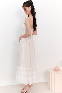 DEFECT | Cedrine Chiffon Smocked Midaxi in White x Nude in XL