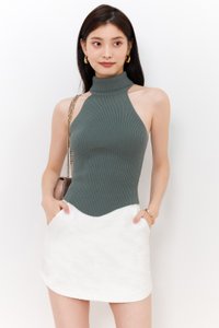 Hera High Neck Knit Top in Muted Forest