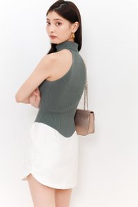 Hera High Neck Knit Top in Muted Forest