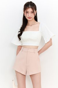 DEFECT | Polina Pleat Sleeve Top in White in S / M / XL
