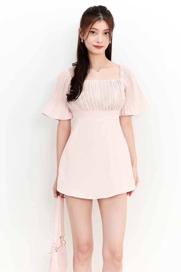 RESTOCKS | Polly Pleat Romper Dress in Pastel Pink 