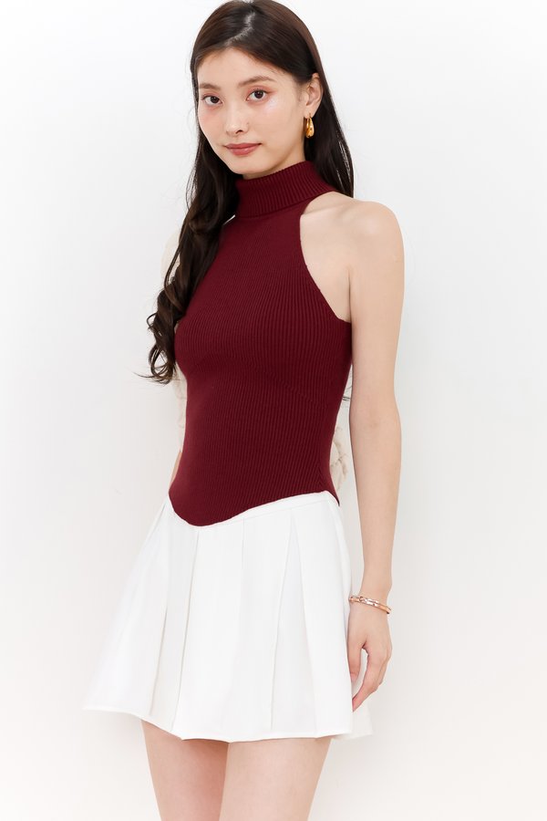 DEFECT | Hera High Neck Knit Top in Maroon in S/M