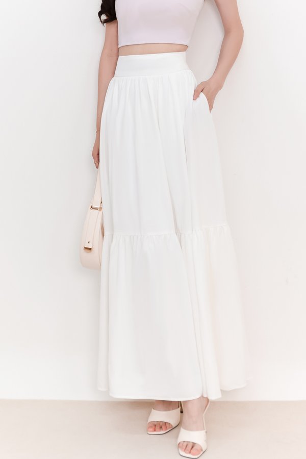 RESTOCKS | Tilly Tiered Co-ord Maxi Skirt in White