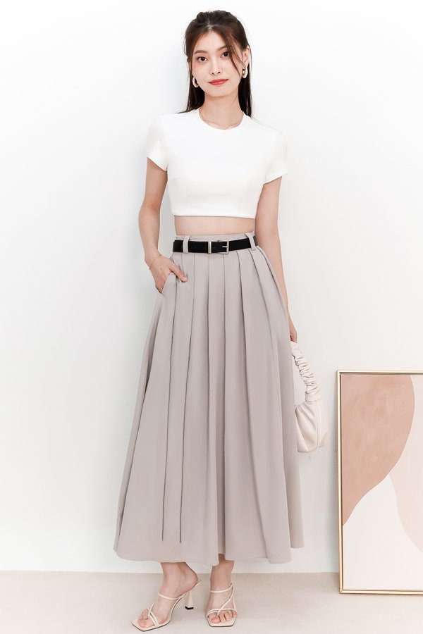 Bethany Belted Pleated Maxi in Light Grey 