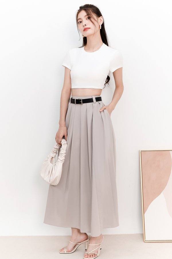 DEFECT | Bethany Belted Pleated Maxi in Light Grey in S