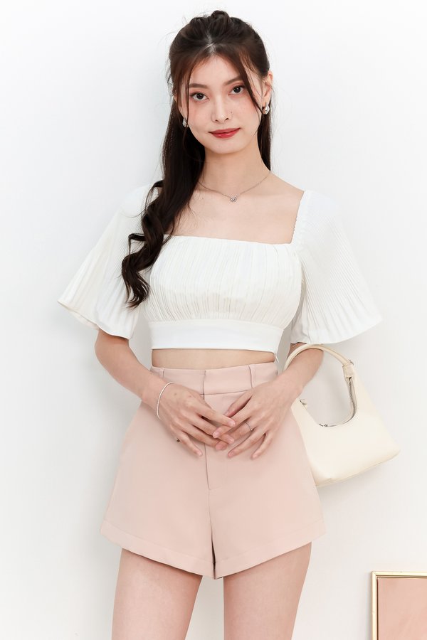 Polina Pleat Sleeve Top in White