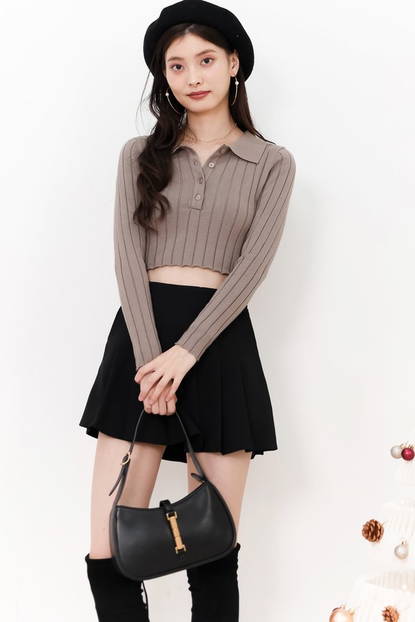 Sidney Sleeved Knit Top in Taupe