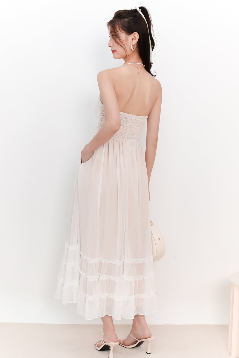 DEFECT | Cedrine Chiffon Smocked Midaxi in White x Nude in S