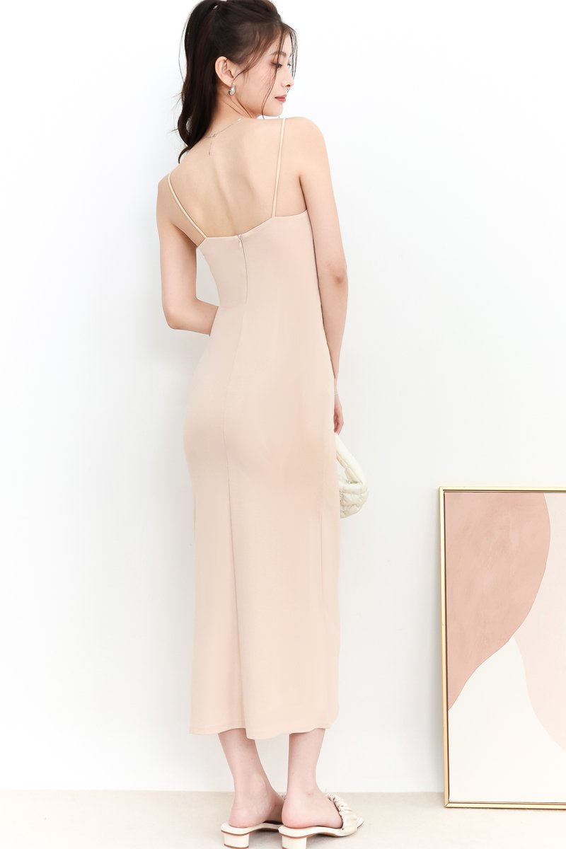 RESTOCKS 2 | Pearlynn Padded Ruched Midi V2 in Nude