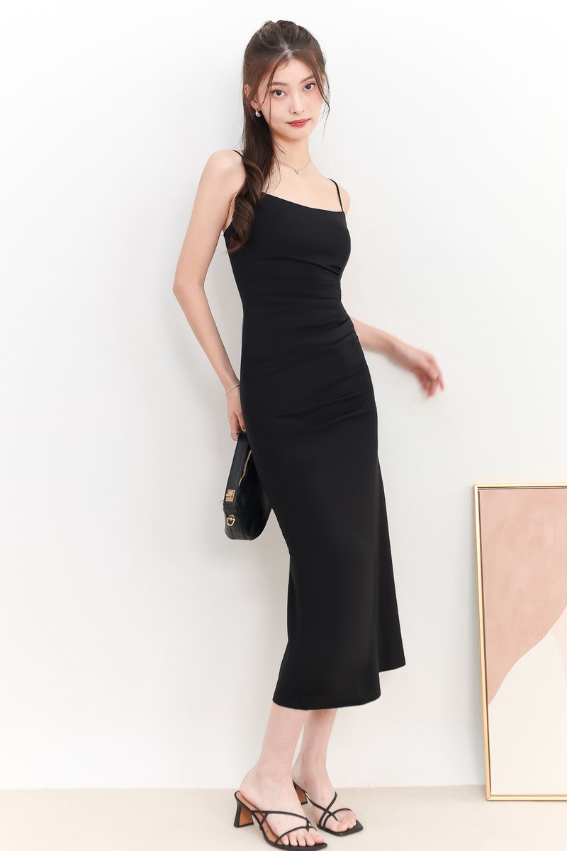 RESTOCKS 3 | Pearlynn Padded Ruched Midi V2 in Black
