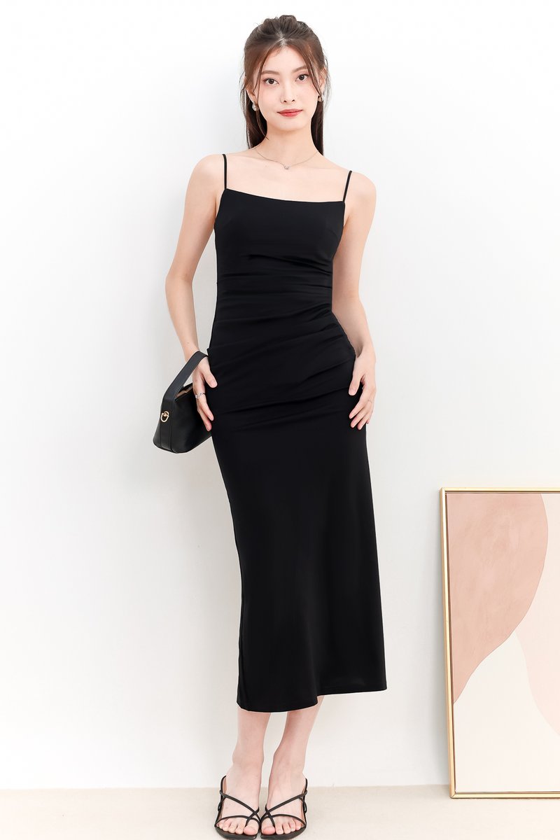 RESTOCKS 3 | Pearlynn Padded Ruched Midi V2 in Black