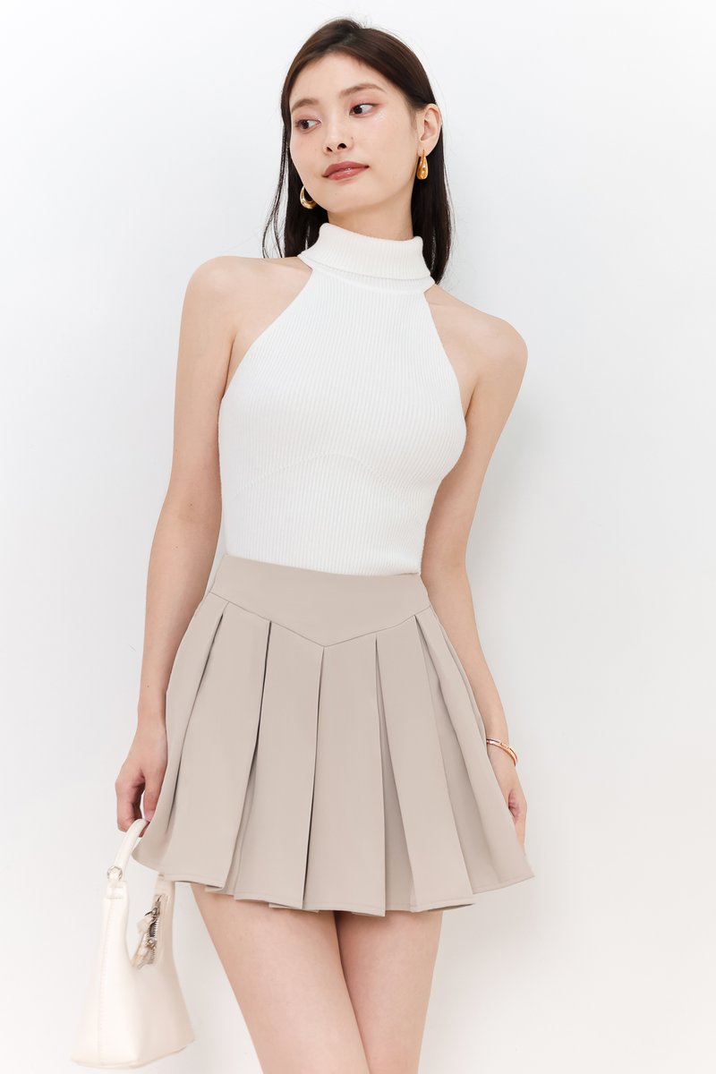 Hera High Neck Knit Top in Cream White