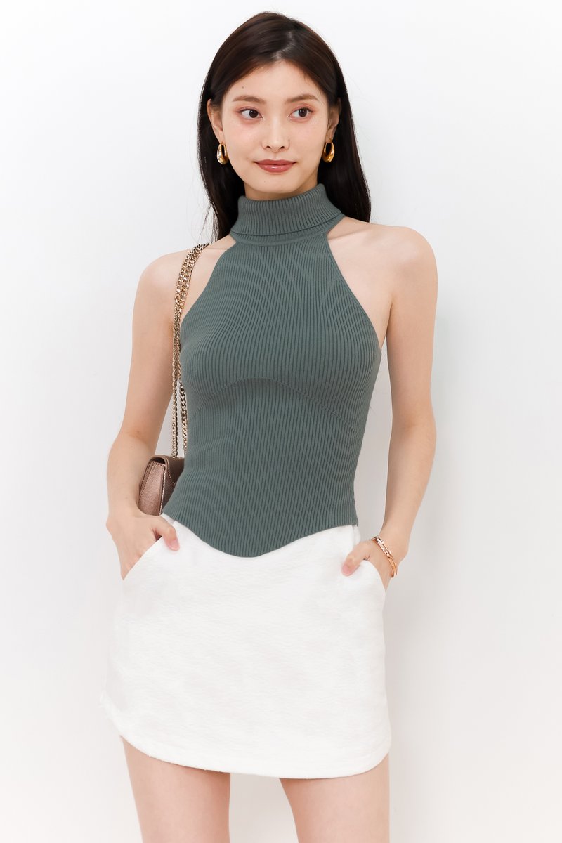 Hera High Neck Knit Top in Muted Forest