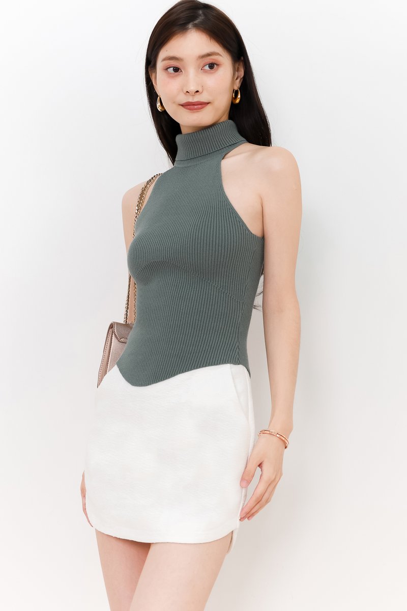 Hera High Neck Knit Top in Muted Forest