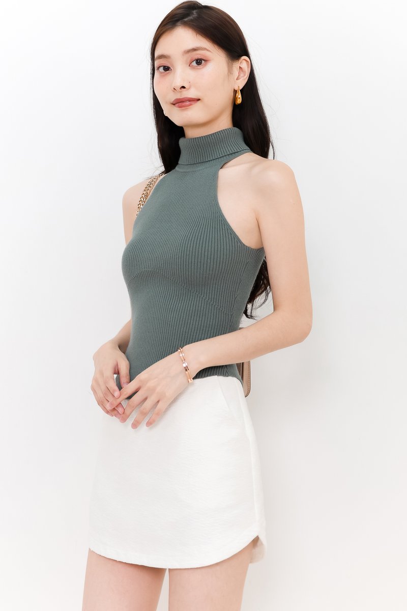 Hera High Neck Knit Top in Muted Forest