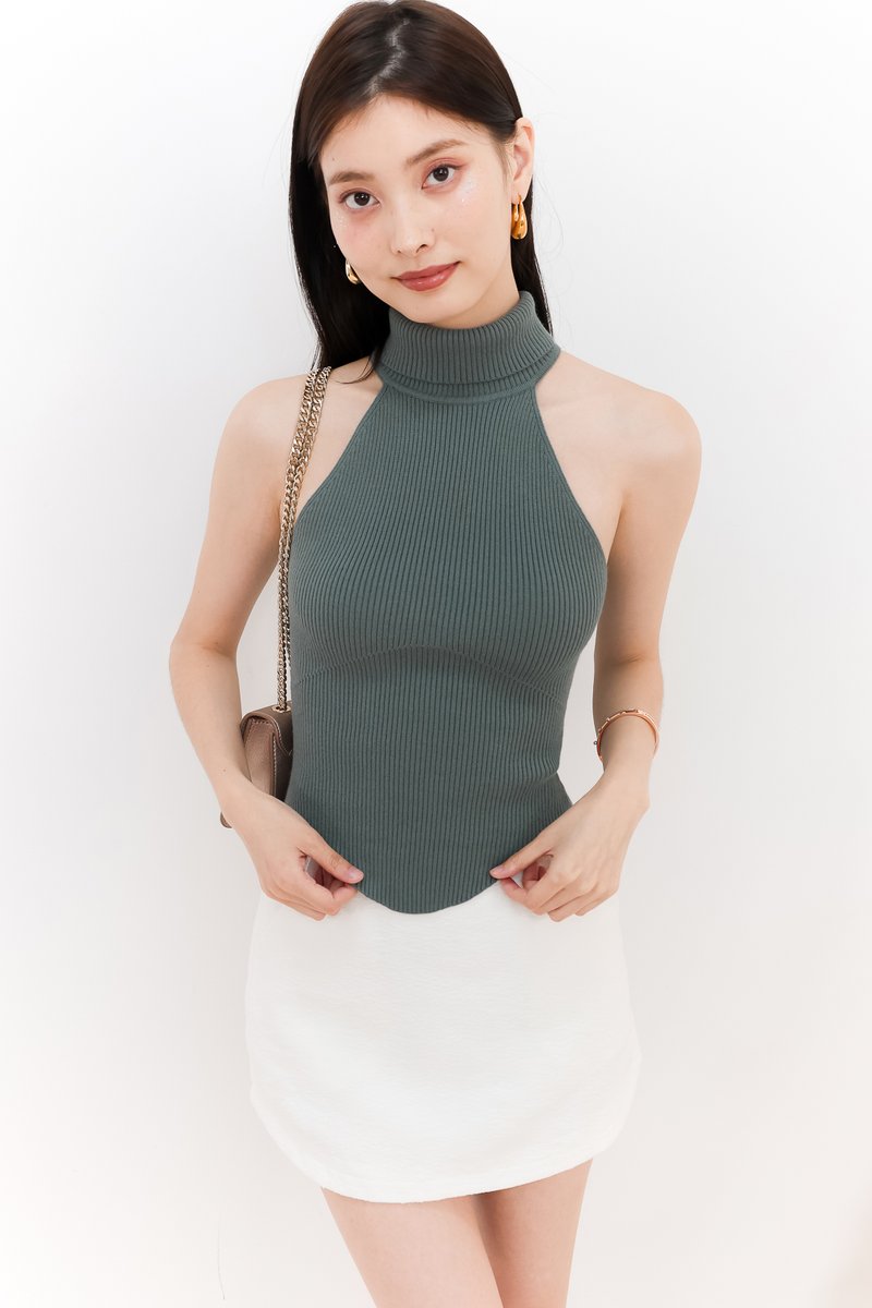 Hera High Neck Knit Top in Muted Forest