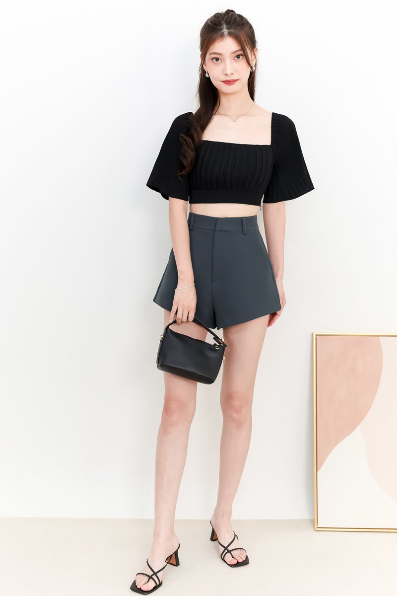 DEFECT | Polina Pleat Sleeve Top in Black in XXS