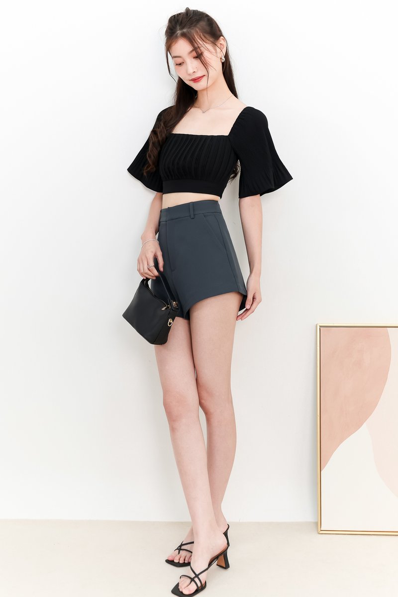 DEFECT | Polina Pleat Sleeve Top in Black in XXS