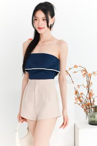 DEFECT | Parisie Pearl Satin Top in Navy in XXS