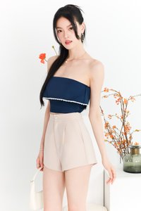 Parisie Pearl Satin Top in Navy