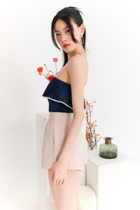 DEFECT | Parisie Pearl Satin Top in Navy in XXS