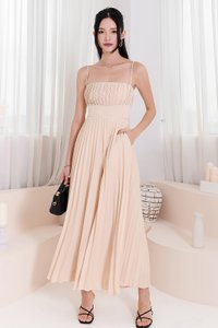 DEFECT | Perdi Pearl Pleated Jumpsuit in Light Yellow in M DEFECT | Perdi Pearl Pleated Jumpsuit in Light Yellow in M